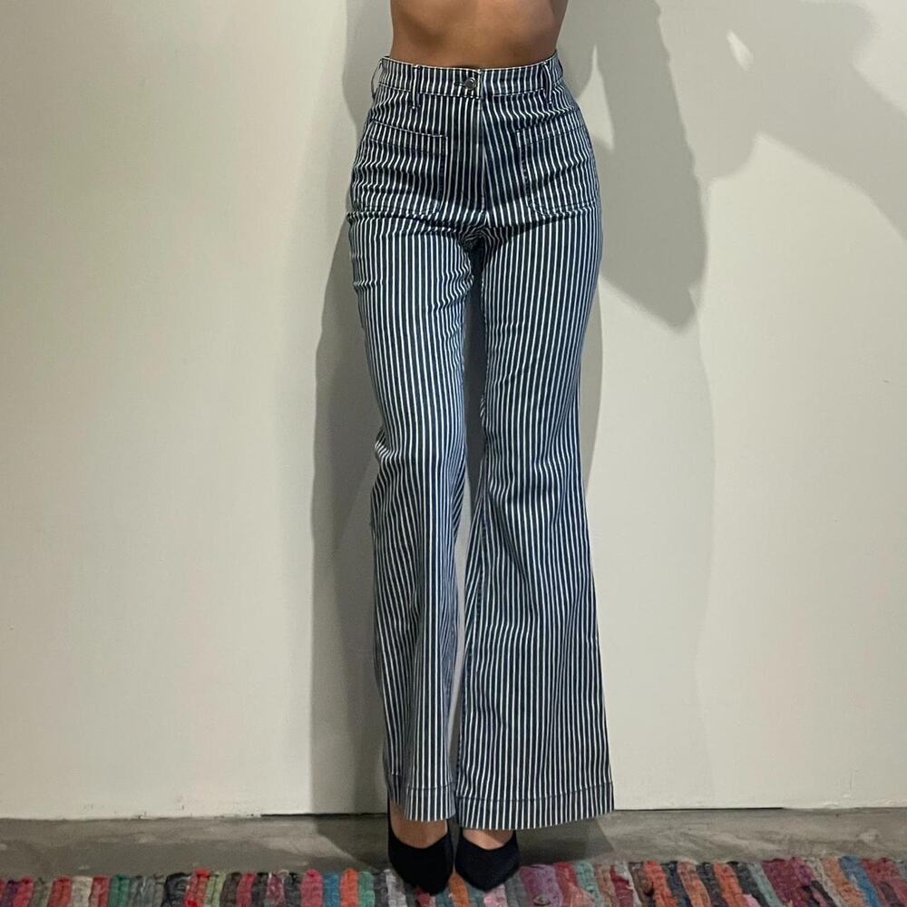 Blue and White Striped Flare Pants